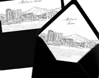 Tucson Skyline Envelope Liner, Black and White Line Art (Digital Download)