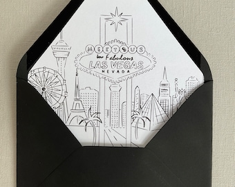 Printed Las Vegas Skyline Envelope Liners for A7, A9, Square Envelope, Envelope Liner with Las Vegas Skyline and meet us in Vegas on sign