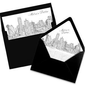 Dallas Skyline Umschlag Liner Sofort Download schwarz weiß Linie Kunst A7 Euro Klappe und quadratische Klappe