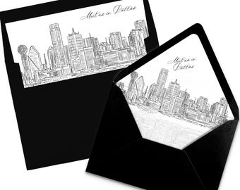 Dallas Skyline Envelope Liner, Black and White Line Art (Digital Download)