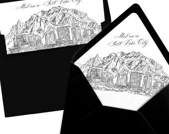 Salt Lake City Skyline Envelope Liner, Black and White Line Art (Digital Download)