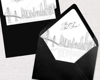 Forro para sobre con el horizonte de San Francisco, invitaciones de boda para hacer tú mismo (descarga digital)