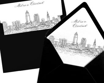 Cleveland Skyline Envelope Liner: Black and White Line Art (Digital Download)
