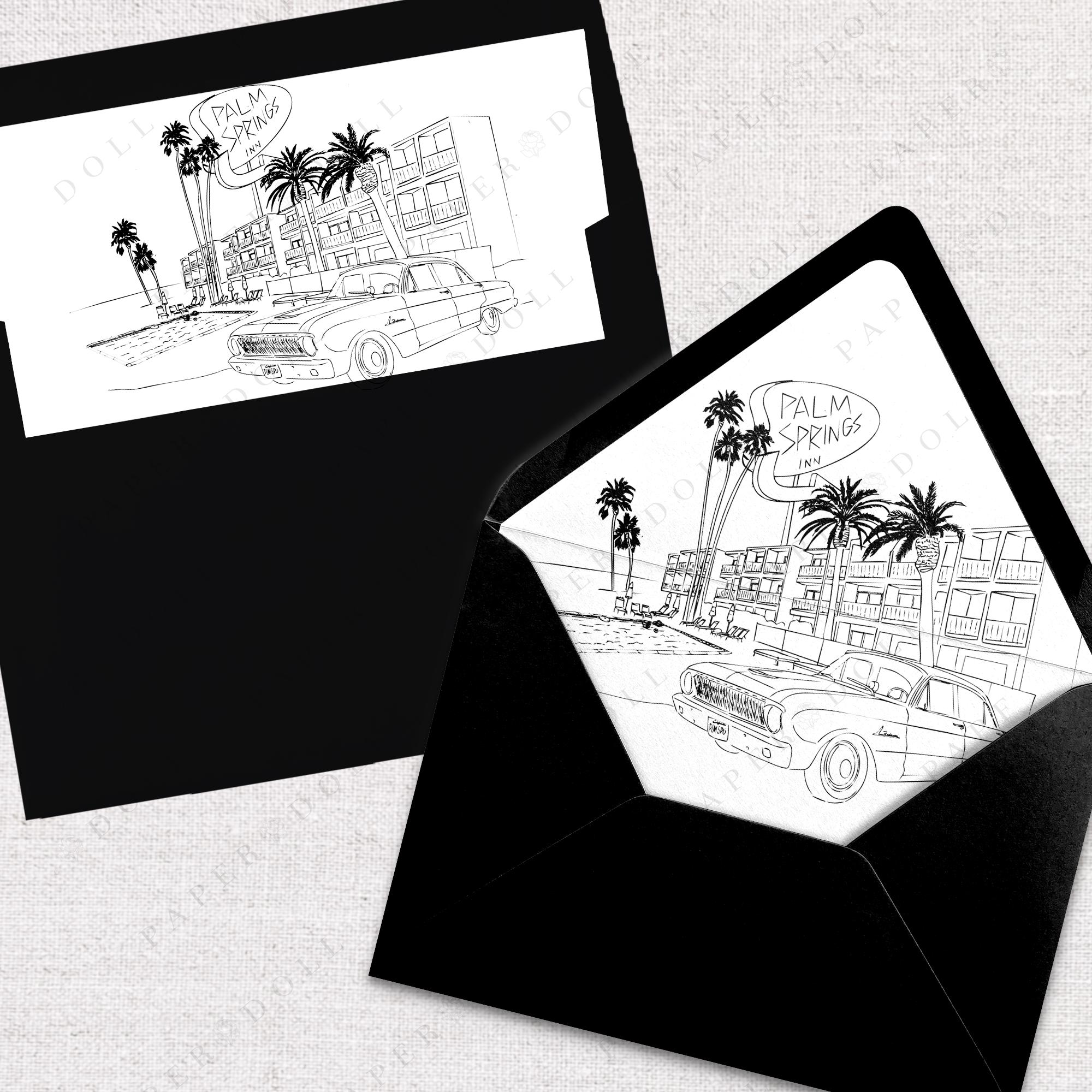Printable Palm Springs Skyline Envelope Liner Instant Download Black and  White Line Art A7 Euro Flap and Square Flap DIY Wedding Insert, image size:2000x2000