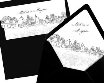 Memphis Skyline Envelope Liner, Black and White Line Art (Digital Download)