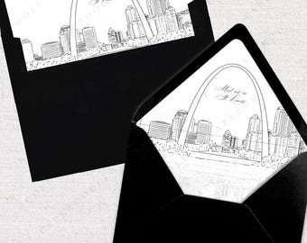 St Louis Skyline Envelope Liner, Black & White Line Art (Digital Download)
