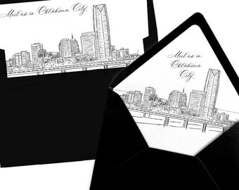 Oklahoma City Skyline Envelope Liner, Black and White Line Art (Digital Download)