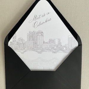Printed Columbus Ohio Skyline Envelope Liners for A7, A9, Square Envelope, Envelope Liner with Columbus Skyline and custom wording