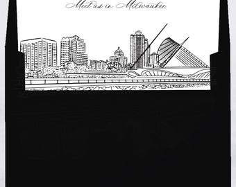 Milwaukee Skyline Envelope Liner, Black and White Line Art (Digital Download)