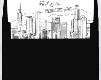 Hollywood Hills Skyline Envelope Liner, Black & White Line Art (Digital Download)