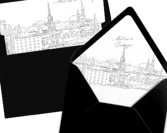 Dubuque Iowa Skyline Envelope Liner: Black and White Line Art (Digital Download)