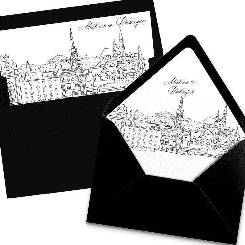 Printable Dubuque Iowa Skyline Envelope Liner Instant Download Black ...
