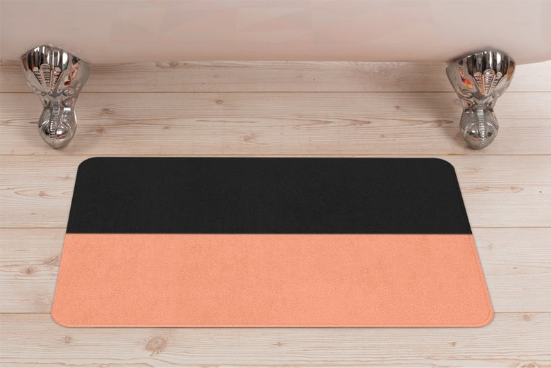 Black Peach Two Tone Color Block Bath Mat Plush Striped Etsy