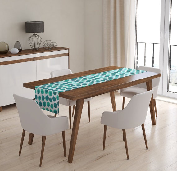 Watercolor Polka Dot Table Runner Teal Blue Dining Room - Blue Dining Room Table Runner Watercolor Polka Dot Table Runner Teal Blue Dining Room - Blue Dining Room Table Runner