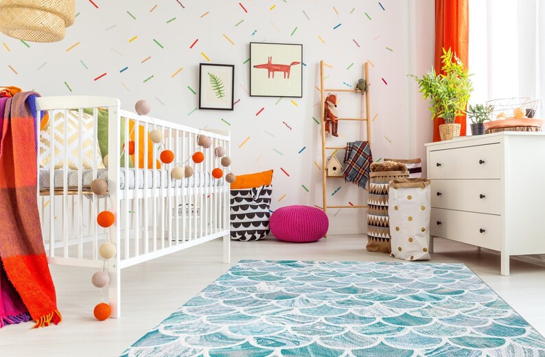 Mermaid Teal Blue Nursery Rug Marble Pattern Flatweave Rug Etsy