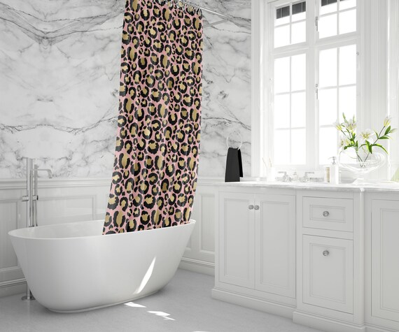 Pink Gold Leopard Print Custom Fabric Shower Curtain Animal Etsy