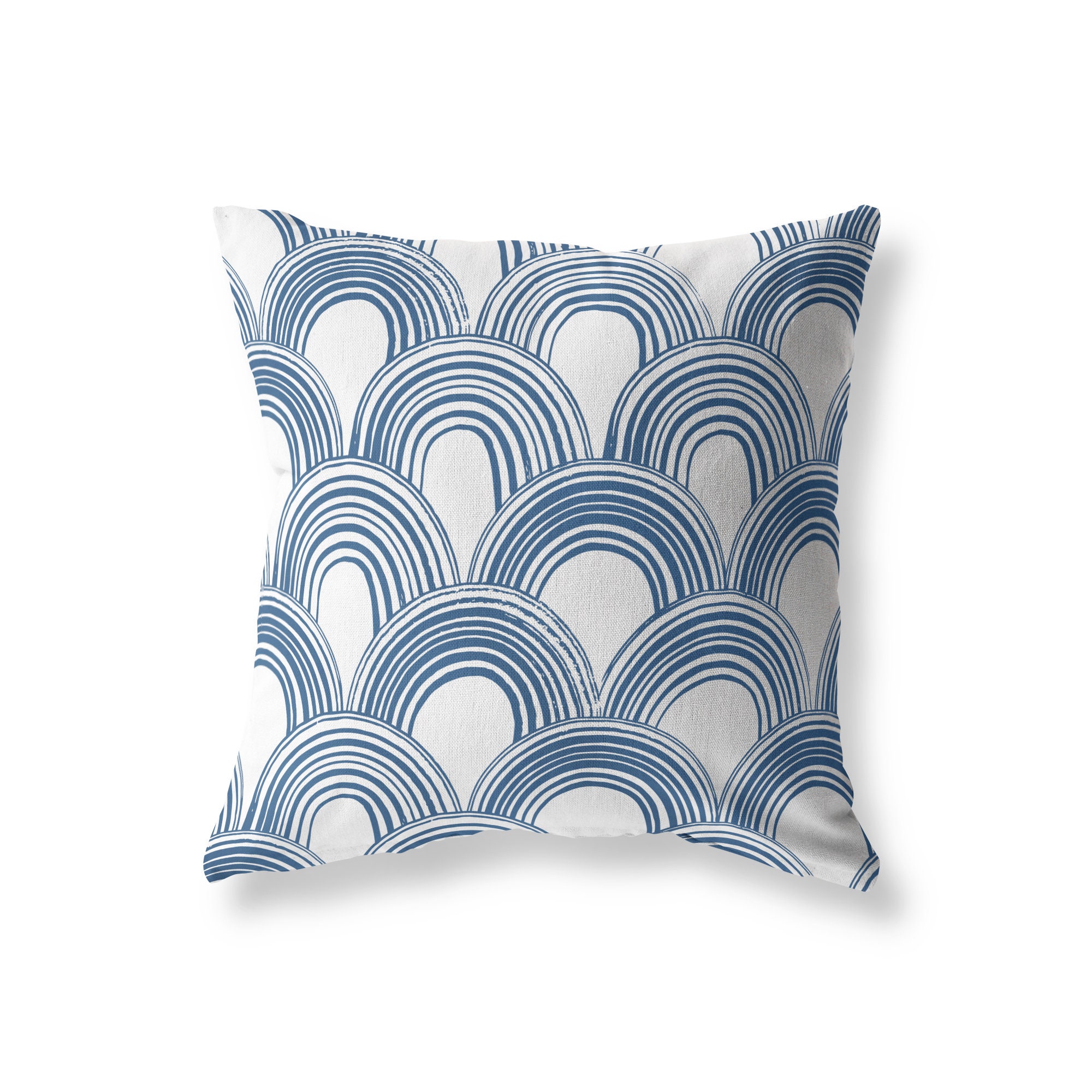Blue Art Deco Outdoor Throw Pillow Geometric Cover Blue Art Deco Outdoor Throw Pillow, Designer Outdoor Throw Pillows