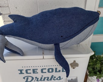 Giant Stuffed Denim Whale