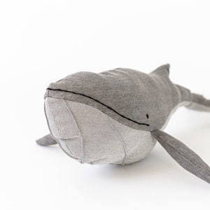 Gray Denim Whale, Whale Pillow, Fish Decoration, Whale Toy, Stuffed Animal, Recycled Denim Plush, Ocean Decor, Nautical Nursery, Baby Gift