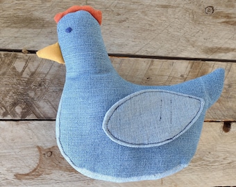 Stuffed Denim Rustic Chicken, Primitive Chicken, Chicken Plush Pillow, Farmhouse Decoration, Chicken Plushie, Farm Animal Toy, Rural Chic