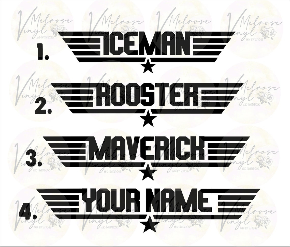 Top Gun Call Signs Vinyl Decal Sticker Top Gun Various Etsy