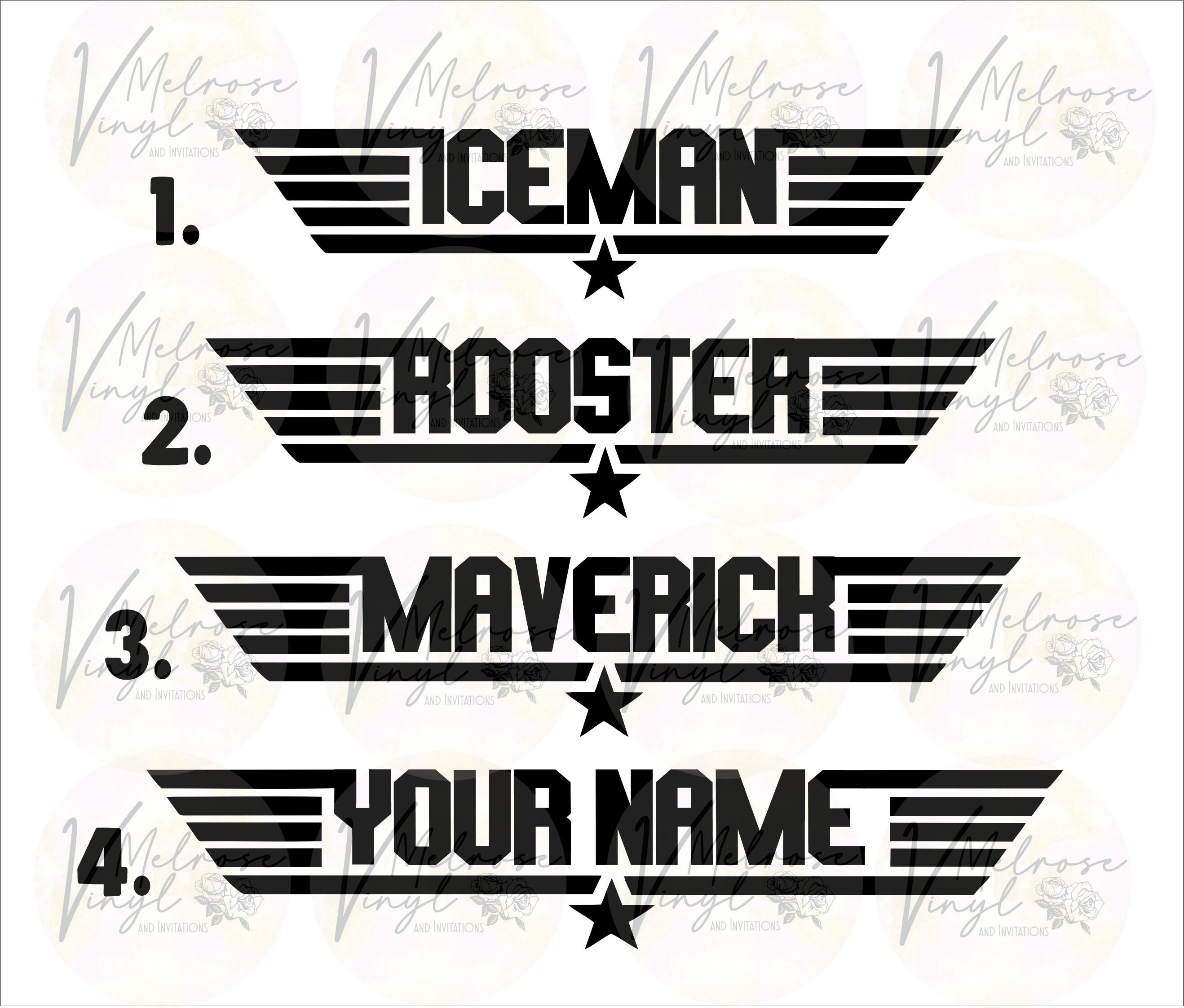 Top Gun Call Signs Vinyl Decal Sticker Top Gun Various Etsy