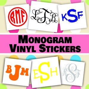 Monogram Vinyl Stickers - Great for vehicles, cups, phone cases! - Choose your Size, Font and Color