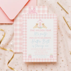 Puppy Crest Watercolor Invitations -One Golden Year- Puppy invitation - Monogram Style Invitation - Puppy Pawty - Dog invitation -First Bday