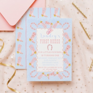 First Rodeo Watercolor Birthday Invitation | Boots Theme Invite | Girl Birthday Invitation | Western Invitation | Girl Baby Shower
