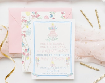 ONE Little Candle Birthday Invitation for 1st Birthday | Watercolor First Birthday Invitation | Pink 1st Birthday