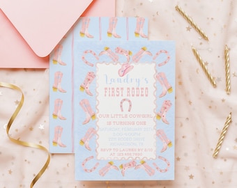 First Rodeo Watercolor Birthday Invitation | Boots Theme Invite | Girl Birthday Invitation | Western Invitation | Girl Baby Shower