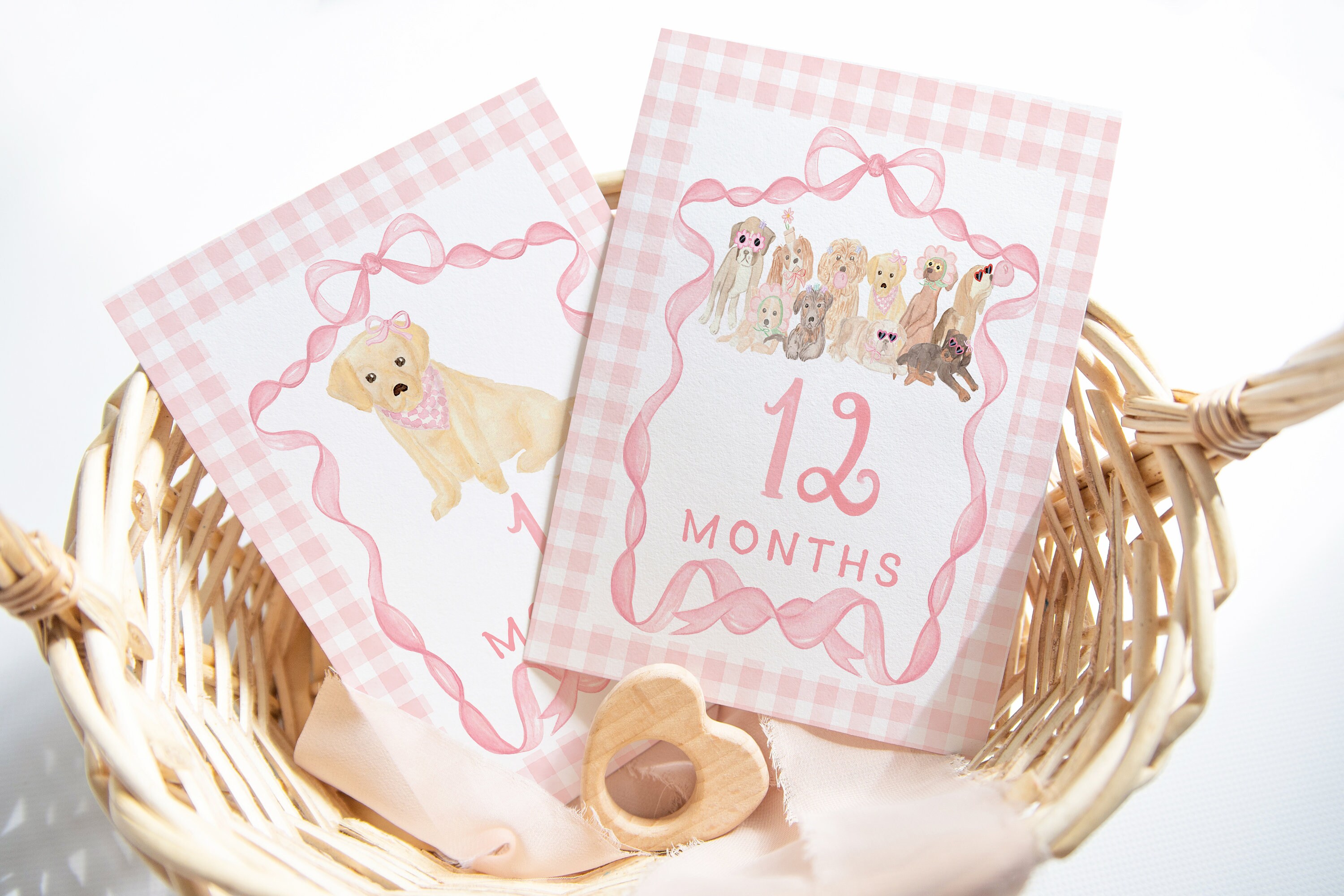 Watercolor Monthly Milestone Cards Baby Girl Puppy Milestone Cards Bow ...