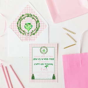 Grinch Birthday Invitation, Grinch Party, Guess who is two, Whoville Invitation, Grinch Christmas Invite, She&#39;s a sweet one, Cindy Lou Who