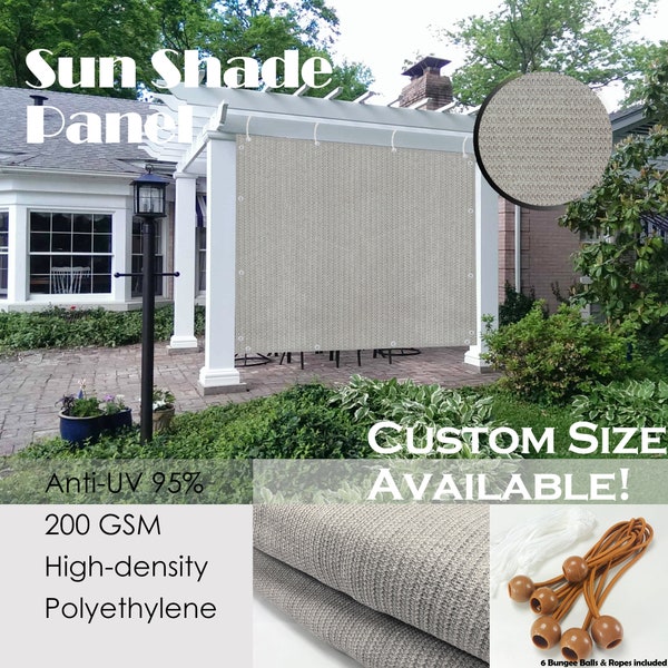 8ft Width - Custom Sized Sun Shade Privacy Panel for Patio, Window Cover, Pergola or Gazebo - Smoke Tan