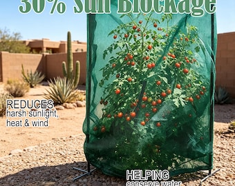 Green Garden Shade Cloth Kit, 30% Sun Blockage, UV Protection, Includes Poles