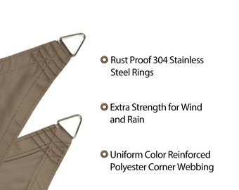 Toldo triangular personalizado: poliéster impermeable, anillas de acero inoxidable.
