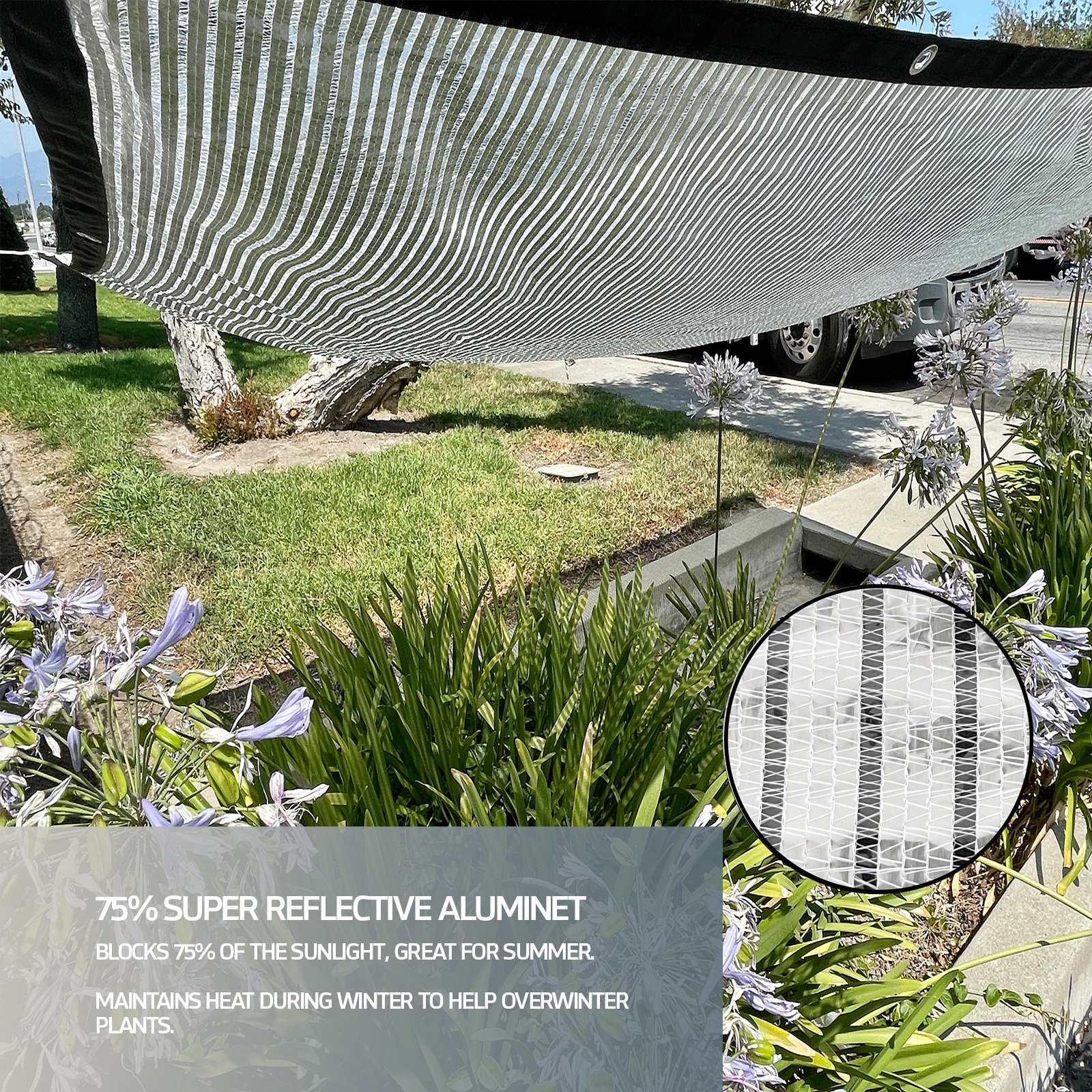 75% Reflective Aluminet Sunblock Shade Cloth with Reinforced Grommets for Garden, Greenhouse