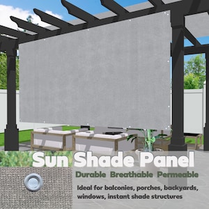 8FT OR 10FT Width Custom Sized Sun Shade Privacy Panel for Patio, Window Cover, Pergola or Gazebo - Grey