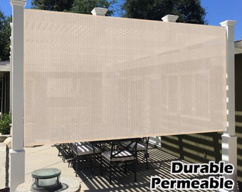 12ft Width - Custom Sized Sun Shade Privacy Panel for Patio, Window Cover, Pergola or Gazebo with Grommets on 4 Sides - Banha Beige