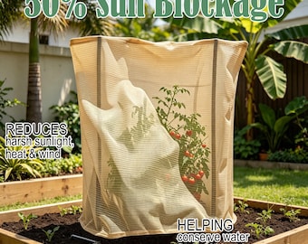 Beige Garden Shade Cloth Kit, 50% Sun Blockage, UV Protection, Includes 2 Poles