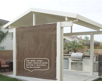 Custom Rod Pocket Sun Shade Panel with 3 Sides Eyelets for Patio, Awning, Window Cover, Canopy Side Wall, Pergola,Gazebo or RV - Mocha Brown