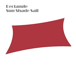 May include: A red rectangular sun shade sail with white grommets.