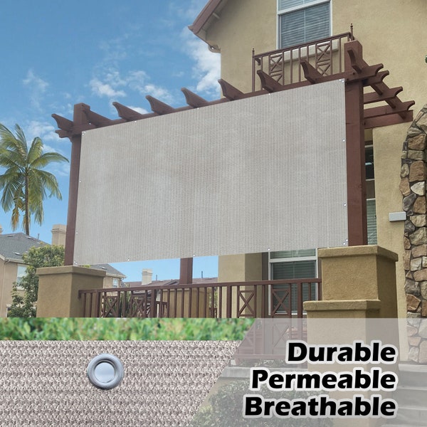 10ft Width-Custom Sized Sun Shade Privacy Panel for Patio, Window Cover, Pergola or Gazebo w/ Grommets on 4 Sides - Smoke Tan