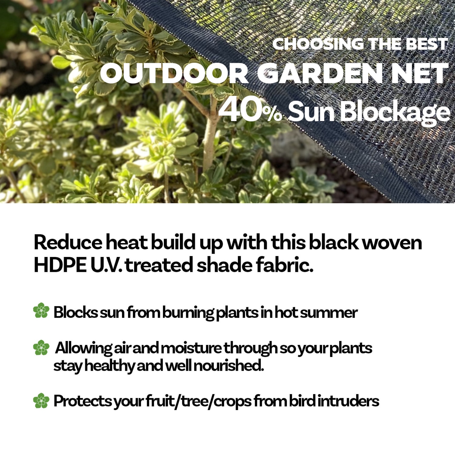 Custom Sized 40% Sun Block Garden Netting Shade Cloth W/ - Etsy