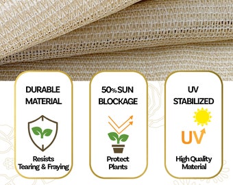 Red de sombra para jardín beige personalizada: 50 % de protección solar para plantas - 4,25 m x 4,25 m