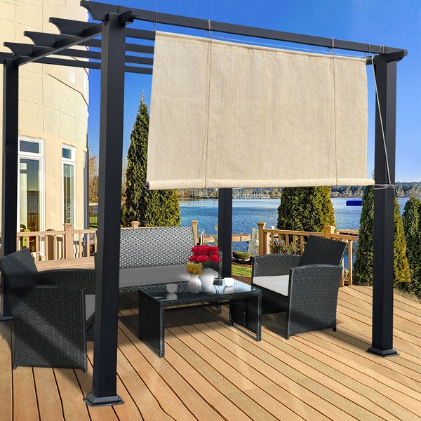 Custom Sized Outdoor No Drill Roll Up Pergola Shade–Breathable Privacy Blind for Patio Porch Window -Brown, Grey, Beige, White,Sand & Smoke