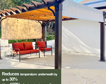 Cubierta superior de repuesto universal impermeable con bolsillo para varilla, tamaño personalizado, para pérgola - Beige