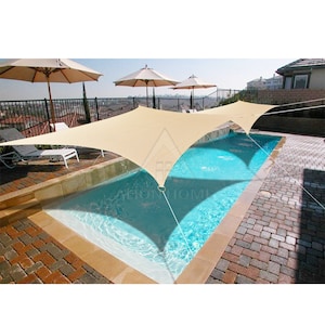 Custom Size Rectangle Curved Edge Sun Shade Sai - 185GSM Permeable Shade Canopy - Banha Beige