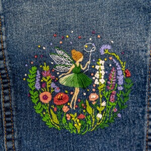 Mädchen Bestickte Fairy Thrifted Jeansjacke