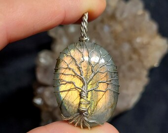 Alaskan Gold Nugget, Labradorite & Sterling Silver Tree Of Life pendant (#GT-463)